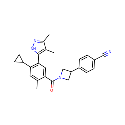 Cc1cc(C2CC2)c(-c2[nH]nc(C)c2C)cc1C(=O)N1CC(c2ccc(C#N)cc2)C1 ZINC000142744003