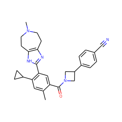 Cc1cc(C2CC2)c(-c2nc3c([nH]2)CCN(C)CC3)cc1C(=O)N1CC(c2ccc(C#N)cc2)C1 ZINC000220780568