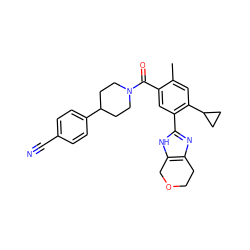 Cc1cc(C2CC2)c(-c2nc3c([nH]2)COCC3)cc1C(=O)N1CCC(c2ccc(C#N)cc2)CC1 ZINC000150235962