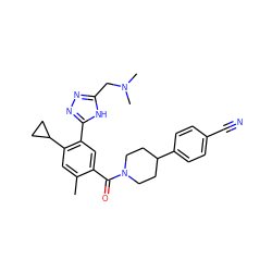 Cc1cc(C2CC2)c(-c2nnc(CN(C)C)[nH]2)cc1C(=O)N1CCC(c2ccc(C#N)cc2)CC1 ZINC000150217107