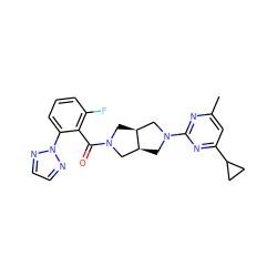 Cc1cc(C2CC2)nc(N2C[C@H]3CN(C(=O)c4c(F)cccc4-n4nccn4)C[C@H]3C2)n1 ZINC000116827008