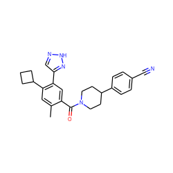 Cc1cc(C2CCC2)c(-c2cn[nH]n2)cc1C(=O)N1CCC(c2ccc(C#N)cc2)CC1 ZINC000150287135