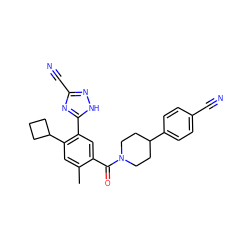 Cc1cc(C2CCC2)c(-c2nc(C#N)n[nH]2)cc1C(=O)N1CCC(c2ccc(C#N)cc2)CC1 ZINC000220785853