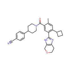 Cc1cc(C2CCC2)c(-c2nc3c([nH]2)COCC3)cc1C(=O)N1CCC(c2ccc(C#N)cc2)CC1 ZINC000143627086