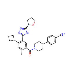 Cc1cc(C2CCC2)c(-c2nnc([C@H]3CCCO3)[nH]2)cc1C(=O)N1CCC(c2ccc(C#N)cc2)CC1 ZINC000150238258