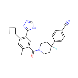 Cc1cc(C2CCC2)c(-c2nnc[nH]2)cc1C(=O)N1CCC(F)(c2ccc(C#N)cc2)CC1 ZINC000150239104