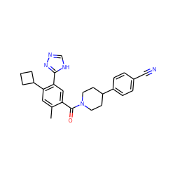 Cc1cc(C2CCC2)c(-c2nnc[nH]2)cc1C(=O)N1CCC(c2ccc(C#N)cc2)CC1 ZINC000150163352