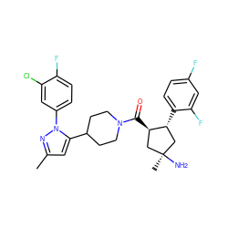 Cc1cc(C2CCN(C(=O)[C@@H]3C[C@](C)(N)C[C@H]3c3ccc(F)cc3F)CC2)n(-c2ccc(F)c(Cl)c2)n1 ZINC000084653059