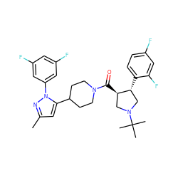 Cc1cc(C2CCN(C(=O)[C@@H]3CN(C(C)(C)C)C[C@H]3c3ccc(F)cc3F)CC2)n(-c2cc(F)cc(F)c2)n1 ZINC000084596537