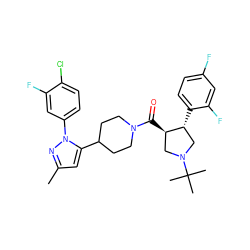 Cc1cc(C2CCN(C(=O)[C@@H]3CN(C(C)(C)C)C[C@H]3c3ccc(F)cc3F)CC2)n(-c2ccc(Cl)c(F)c2)n1 ZINC000084634584