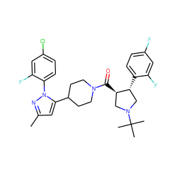 Cc1cc(C2CCN(C(=O)[C@@H]3CN(C(C)(C)C)C[C@H]3c3ccc(F)cc3F)CC2)n(-c2ccc(Cl)cc2F)n1 ZINC000084634159