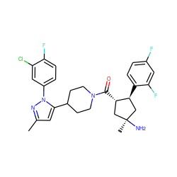 Cc1cc(C2CCN(C(=O)[C@H]3C[C@](C)(N)C[C@@H]3c3ccc(F)cc3F)CC2)n(-c2ccc(F)c(Cl)c2)n1 ZINC000084653058