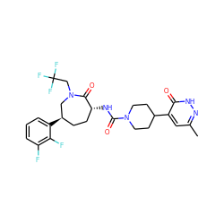 Cc1cc(C2CCN(C(=O)N[C@@H]3CC[C@@H](c4cccc(F)c4F)CN(CC(F)(F)F)C3=O)CC2)c(=O)[nH]n1 ZINC000049695407