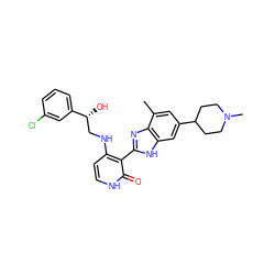 Cc1cc(C2CCN(C)CC2)cc2[nH]c(-c3c(NC[C@@H](O)c4cccc(Cl)c4)cc[nH]c3=O)nc12 ZINC000040865718