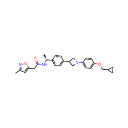 Cc1cc(CC(=O)N[C@@H](C)c2ccc(C3CN(c4ccc(OCC5CC5)cc4)C3)cc2)on1 ZINC000149929848