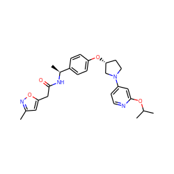 Cc1cc(CC(=O)N[C@@H](C)c2ccc(O[C@@H]3CCN(c4ccnc(OC(C)C)c4)C3)cc2)on1 ZINC000169709453