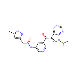 Cc1cc(CC(=O)Nc2cncc(C(=O)c3cn(C(C)C)c4ncncc34)c2)[nH]n1 ZINC000261080403