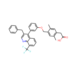 Cc1cc(CC(=O)O)c(C)cc1COc1cccc(-c2c(Cc3ccccc3)cnc3c(C(F)(F)F)cccc23)c1 ZINC000028978833