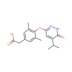 Cc1cc(CC(=O)O)cc(C)c1Oc1cc(C(C)C)c(=O)[nH]n1 ZINC000034842466