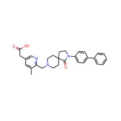 Cc1cc(CC(=O)O)cnc1CN1CCC2(CC1)CCN(c1ccc(-c3ccccc3)cc1)C2=O ZINC000096286144