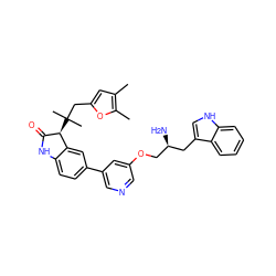 Cc1cc(CC(C)(C)[C@@H]2C(=O)Nc3ccc(-c4cncc(OC[C@@H](N)Cc5c[nH]c6ccccc56)c4)cc32)oc1C ZINC000034803870