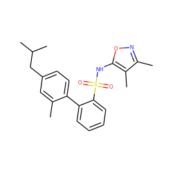 Cc1cc(CC(C)C)ccc1-c1ccccc1S(=O)(=O)Nc1onc(C)c1C ZINC000013782448