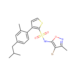 Cc1cc(CC(C)C)ccc1-c1ccsc1S(=O)(=O)Nc1onc(C)c1Br ZINC000026579026