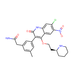 Cc1cc(CC(N)=O)cc(-c2c(OCC[C@@H]3CCCCN3)c3cc([N+](=O)[O-])c(Cl)cc3[nH]c2=O)c1 ZINC000029408374