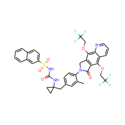 Cc1cc(CC2(NC(=O)NS(=O)(=O)c3ccc4ccccc4c3)CC2)ccc1N1Cc2c(c(OCC(F)(F)F)c3cccnc3c2OCC(F)(F)F)C1=O ZINC000095547818