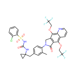 Cc1cc(CC2(NC(=O)NS(=O)(=O)c3ccccc3Cl)CC2)ccc1N1Cc2c(c(OCC(F)(F)F)c3cccnc3c2OCC(F)(F)F)C1=O ZINC000095547766