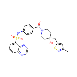 Cc1cc(CC2(O)CCN(C(=O)c3ccc(NS(=O)(=O)c4cccc5nccnc45)cc3)CC2)sn1 ZINC000217727845