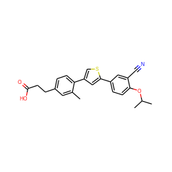 Cc1cc(CCC(=O)O)ccc1-c1csc(-c2ccc(OC(C)C)c(C#N)c2)c1 ZINC000038147456