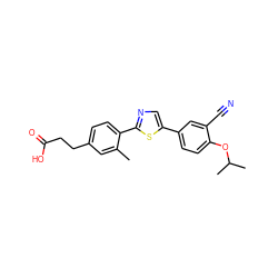 Cc1cc(CCC(=O)O)ccc1-c1ncc(-c2ccc(OC(C)C)c(C#N)c2)s1 ZINC000038147460