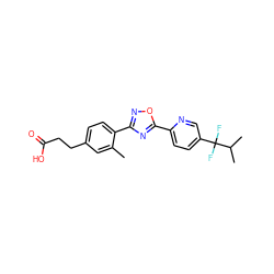 Cc1cc(CCC(=O)O)ccc1-c1noc(-c2ccc(C(F)(F)C(C)C)cn2)n1 ZINC000035932576