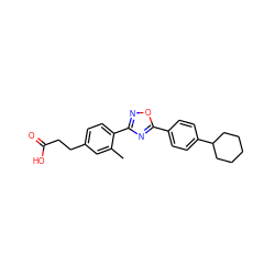 Cc1cc(CCC(=O)O)ccc1-c1noc(-c2ccc(C3CCCCC3)cc2)n1 ZINC000038157813