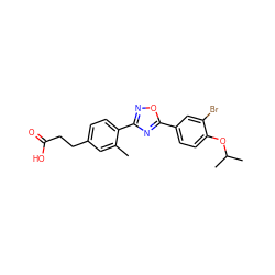 Cc1cc(CCC(=O)O)ccc1-c1noc(-c2ccc(OC(C)C)c(Br)c2)n1 ZINC000035849850