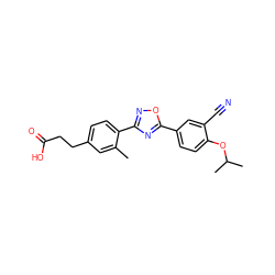 Cc1cc(CCC(=O)O)ccc1-c1noc(-c2ccc(OC(C)C)c(C#N)c2)n1 ZINC000014978140