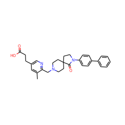 Cc1cc(CCC(=O)O)cnc1CN1CCC2(CC1)CCN(c1ccc(-c3ccccc3)cc1)C2=O ZINC000096286143