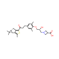 Cc1cc(CCC(=O)c2sc(C)c3c2C[C@@H]2[C@H]3C2(C)C)cc(C)c1OC[C@H](O)CN1CC(C(=O)O)C1 ZINC000036479218