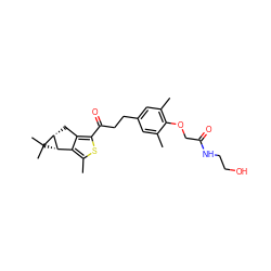 Cc1cc(CCC(=O)c2sc(C)c3c2C[C@@H]2[C@H]3C2(C)C)cc(C)c1OCC(=O)NCCO ZINC000036479439