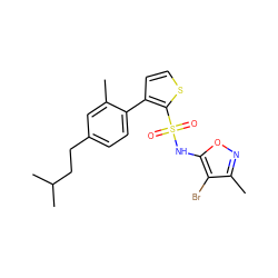 Cc1cc(CCC(C)C)ccc1-c1ccsc1S(=O)(=O)Nc1onc(C)c1Br ZINC000026579663