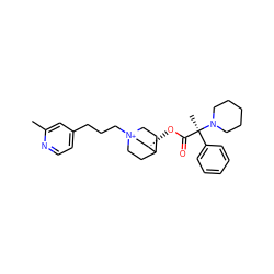 Cc1cc(CCC[N+]23CCC(CC2)[C@@H](OC(=O)[C@](C)(c2ccccc2)N2CCCCC2)C3)ccn1 ZINC000068197045