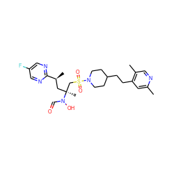 Cc1cc(CCC2CCN(S(=O)(=O)C[C@](C)(C[C@H](C)c3ncc(F)cn3)N(O)C=O)CC2)c(C)cn1 ZINC000066074979