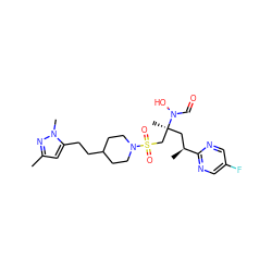 Cc1cc(CCC2CCN(S(=O)(=O)C[C@](C)(C[C@H](C)c3ncc(F)cn3)N(O)C=O)CC2)n(C)n1 ZINC000066078967