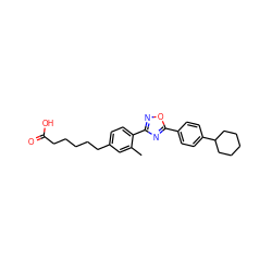 Cc1cc(CCCCCC(=O)O)ccc1-c1noc(-c2ccc(C3CCCCC3)cc2)n1 ZINC000038157812