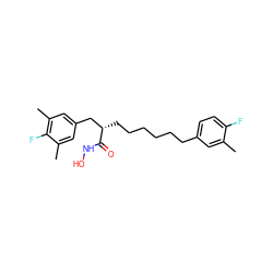 Cc1cc(CCCCCC[C@@H](Cc2cc(C)c(F)c(C)c2)C(=O)NO)ccc1F ZINC000071318955