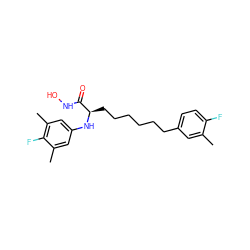 Cc1cc(CCCCCC[C@@H](Nc2cc(C)c(F)c(C)c2)C(=O)NO)ccc1F ZINC000071296912