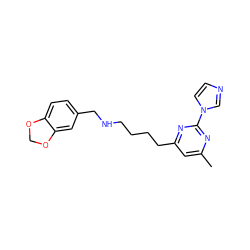 Cc1cc(CCCCNCc2ccc3c(c2)OCO3)nc(-n2ccnc2)n1 ZINC000073168677