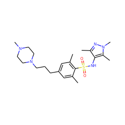 Cc1cc(CCCN2CCN(C)CC2)cc(C)c1S(=O)(=O)Nc1c(C)nn(C)c1C ZINC000199945311