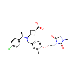 Cc1cc(CN([C@H]2C[C@@H](C(=O)O)C2)[C@H](C)c2ccc(Cl)cc2)ccc1OCCN1C(=O)CN(C)C1=O ZINC000473233340